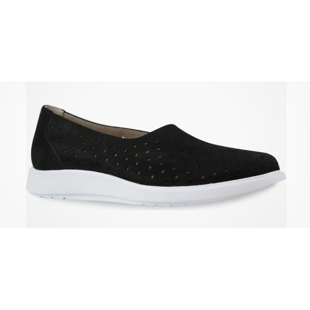 Alegria Ridley Black Leather Perforated Slip On Sneakers Arch Support 6.5M